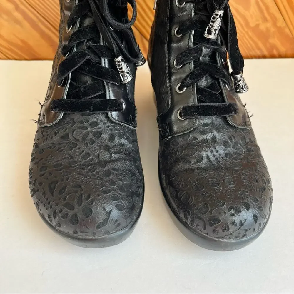 Alegria Eliza Delicut Floral Black Leather Ankle Boot